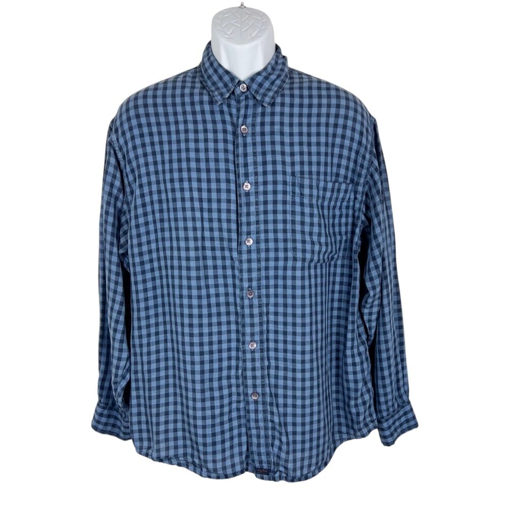 Indigo Palms Button Down Shirt Men Medium Blue Tencel Linen L/S Tommy Bahama VTG